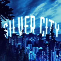 A blue toned squre photograph of a city skyline, with the phrase 'Silver City' blazed across it.